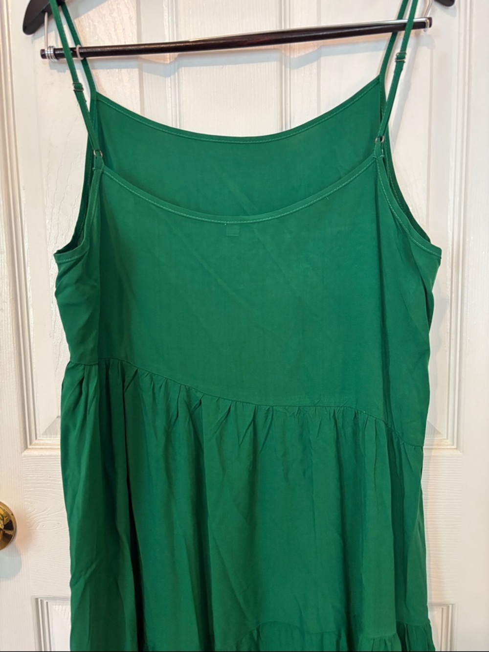 Green Maxi Slip Dress - Sleeveless Summer Dress. Asymmetrical tiered. Size XL - Picture 5 of 6